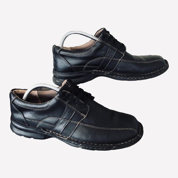 Clarks Espace 86234 Men 10 Black Leather Lace Up Comfort Walking Shoes - Picture 1 of 8